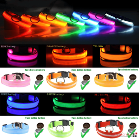 LED Adjustable Dog Collar Blinking Flashing Light Up Glow Pets Safety Waterproof (Color: Pink, size: S)